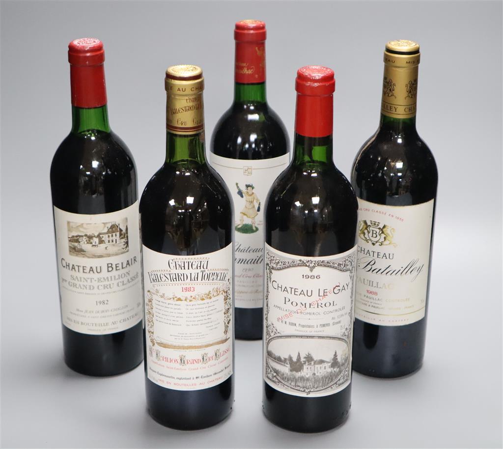 5 assorted Bordeaux wines.